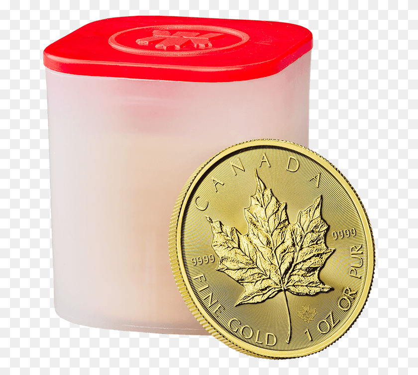 670x695 Canadian Maple Leaf 2018 1 Oz Gold Ten Coin Tube Canadian Gold Maple Leaf, Money, Milk, Beverage HD PNG Download