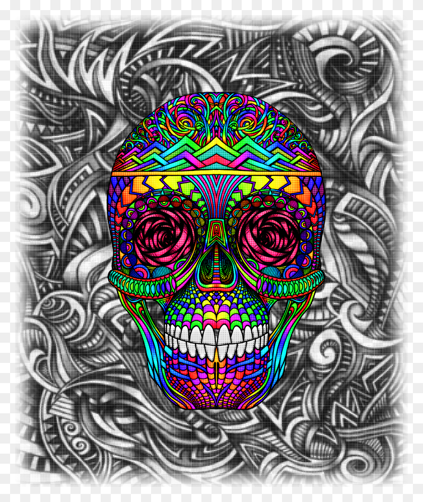 4500x5400 Candy Skull With Some Abstract Zen Doodles In Background Skull HD PNG Download