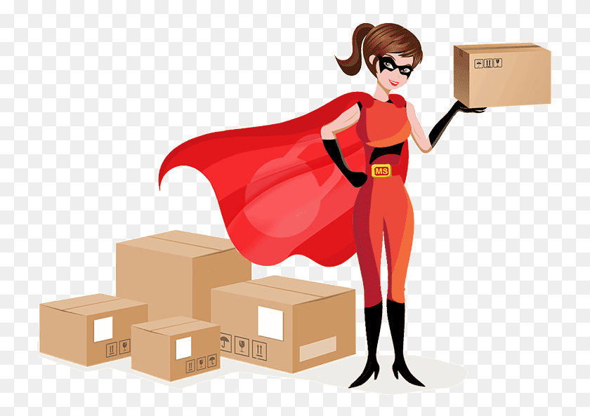 733x533 Женщина-Плащ Супергерой, Доставка Посылок, Человек, Картонная Коробка Hd Png Скачать