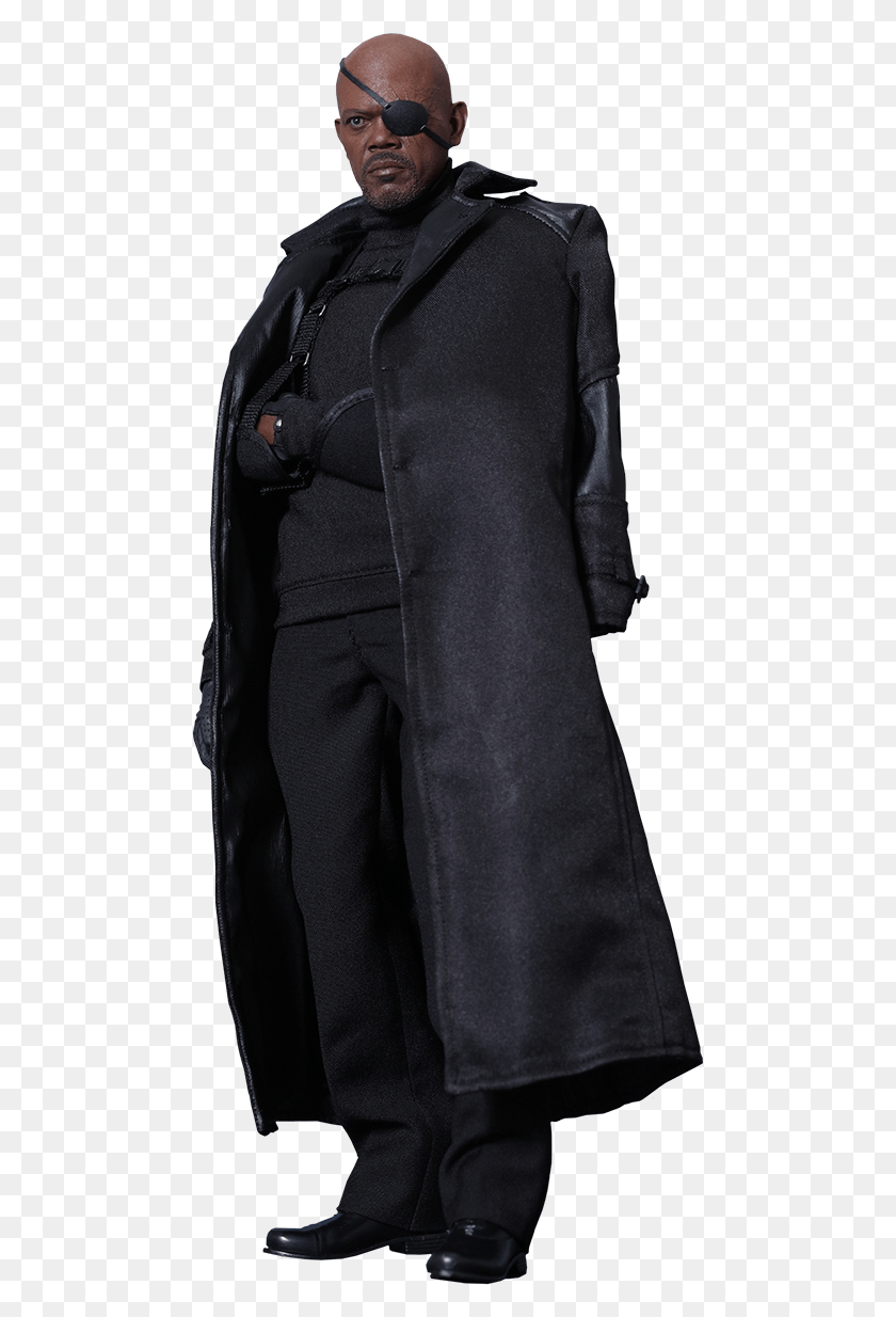 480x1174 Captain America The Winter Soldier Nick Fury Hot Toys Captain Marvel Nick Fury, Clothing, Apparel, Overcoat HD PNG Download