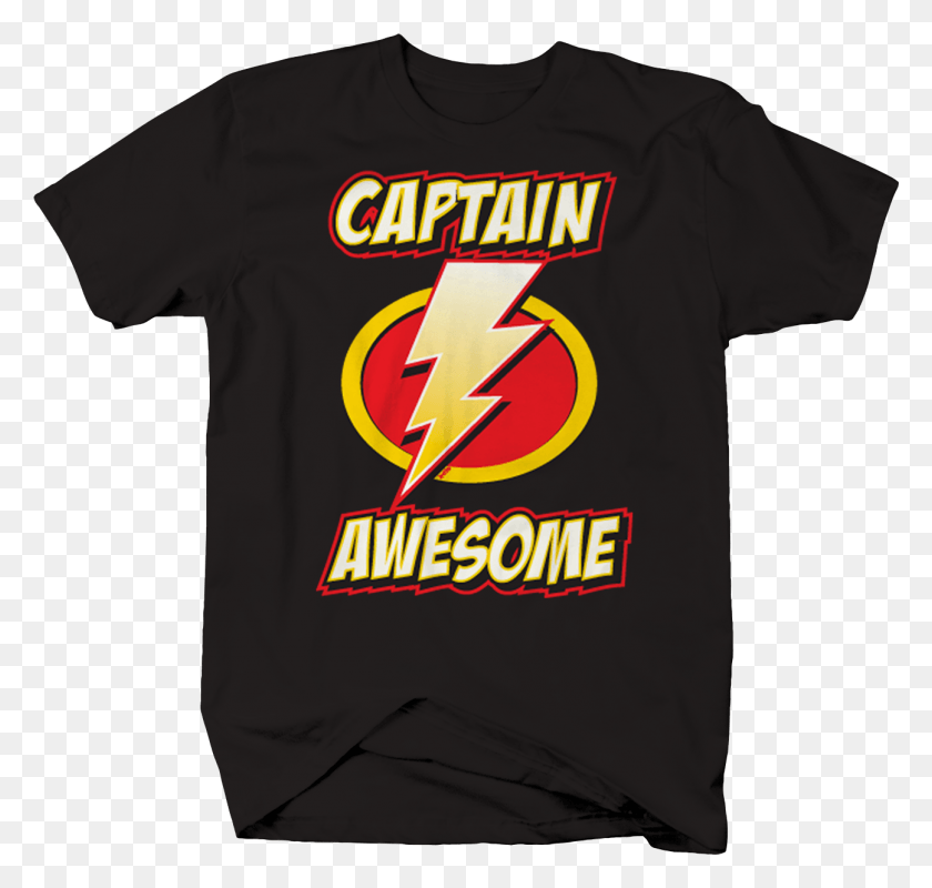 1295x1229 Captain Awesome Hero Savior Lightning Bolt Red Yellow Active Shirt, Clothing, Apparel, T-shirt HD PNG Download