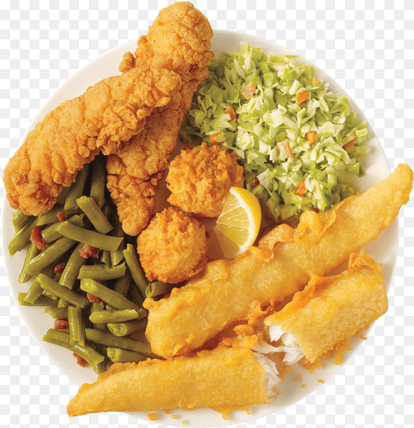 928x958 Captain D39s Seafood Trio, Food, Fried Chicken, Plate, Nuggets Sticker PNG