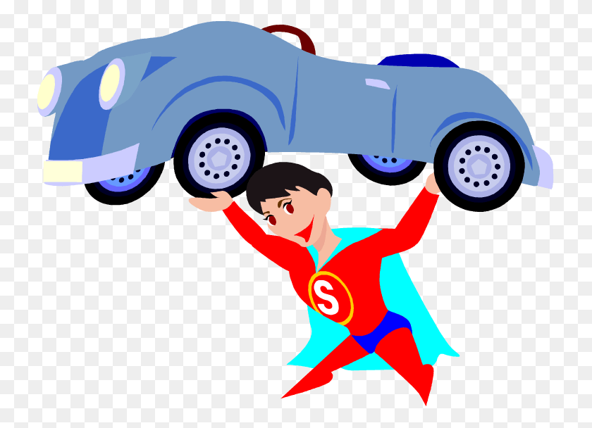 734x548 Car Clipart Superhero Superhero Lifting A Car, Person, Human, Vehicle HD PNG Download