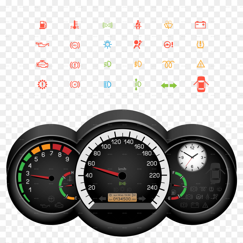 4956x4953 Car Control Panel Icon Car Dashboard Vector, Gauge, Tachometer, Transportation, Vehicle Transparent PNG