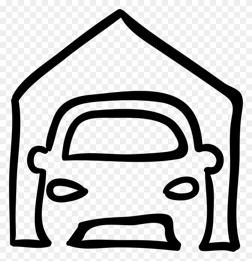 946x981 Descargar Png Car Outline Carro Na Garagem Desenho, Etiqueta, Texto, Stencil Hd Png