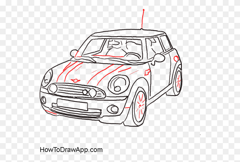 566x506 Car Side View Drawing Mini Cooper Drawing Easy, Vehicle, Transportation, Automobile HD PNG Download