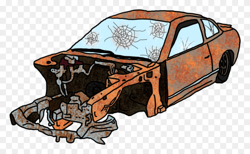 864x507 Car Wreck Drawing Crashed Car Cartoon, Nature, Outdoors, Transportation HD PNG Download