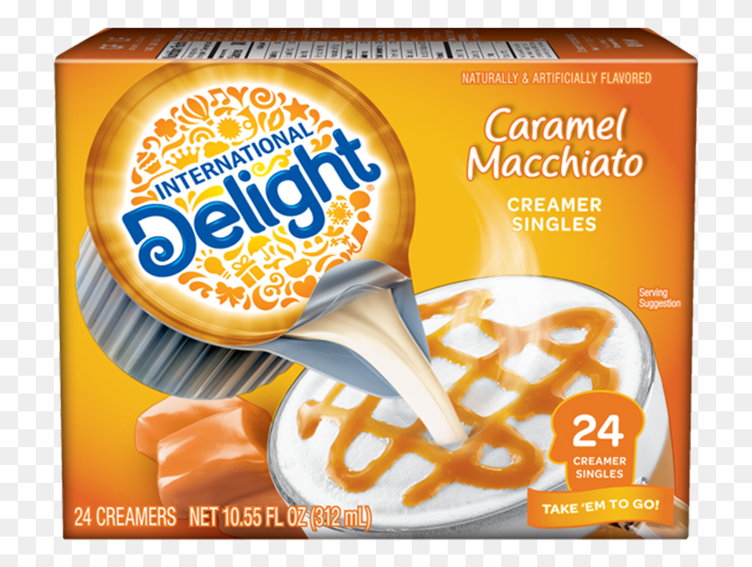 721x574 Descargar Png Caramel Macchiato Coffee Creamer Singles International Delight, Comida, Cartel, Publicidad Hd Png