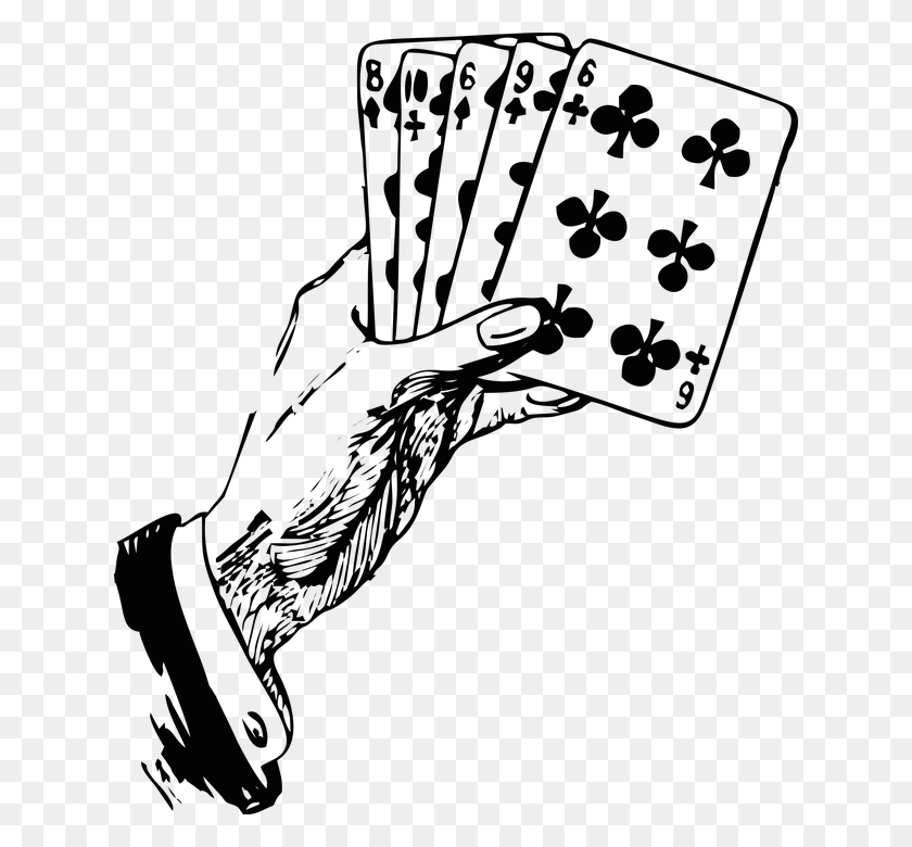 630x720 Cards Clipart Hand Holding Playing Card Black And White, Person, Human, Clothing HD PNG Download