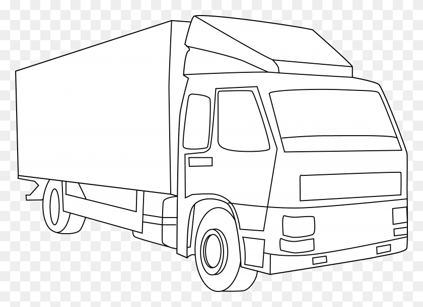 6996x4951 Cargo Truck Line Art Clip Art Truck Black And White, Vehicle, Transportation, Van HD PNG Download