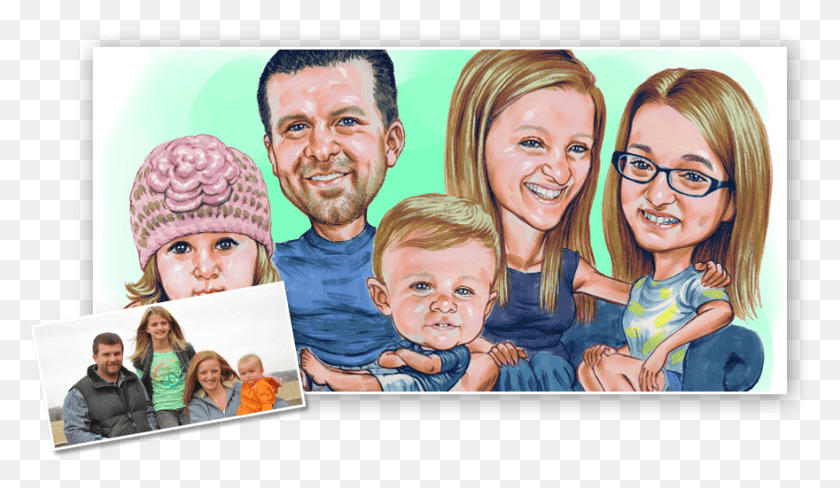 880x483 Caricature Family Portrait Family, Collage, Poster, Advertisement HD PNG Download