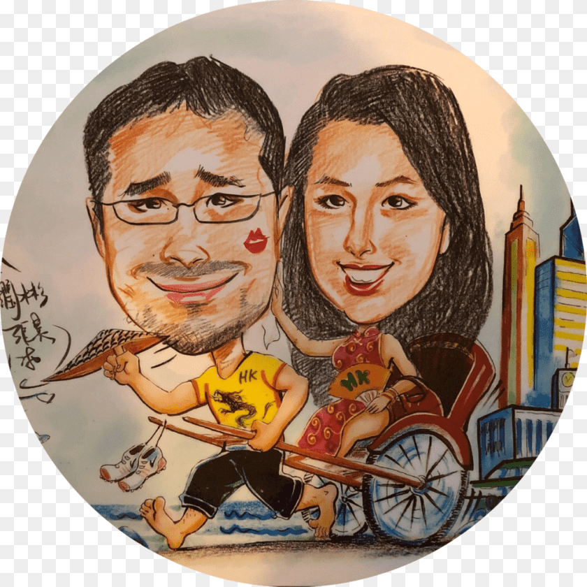 Caricature Round, Painting, Art, Photography, Woman Sticker PNG