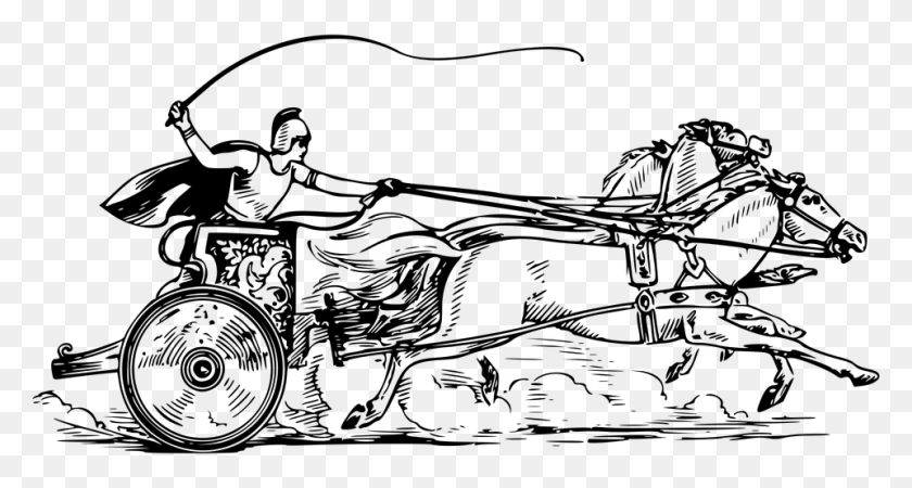 960x480 Carriage Chariot Charioteer Horse Horse Drawn Chariot Black And White, Gray, World Of Warcraft HD PNG Download