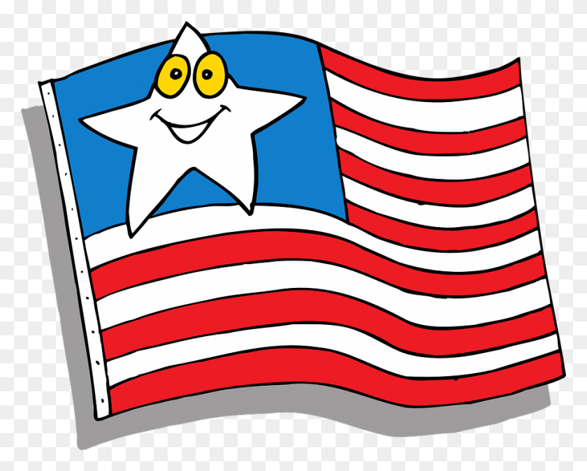 914x720 Cartoon American Flag Flag Star Face Cartoon American Us Flag Cartoon, Symbol, Star Symbol HD PNG Download