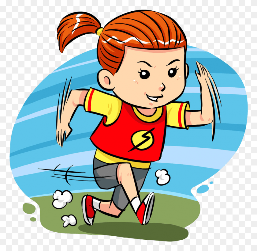 909x885 Cartoon Clip Art Girl Transprent Free Girl Running Fast Clipart, Person, Human HD PNG Download
