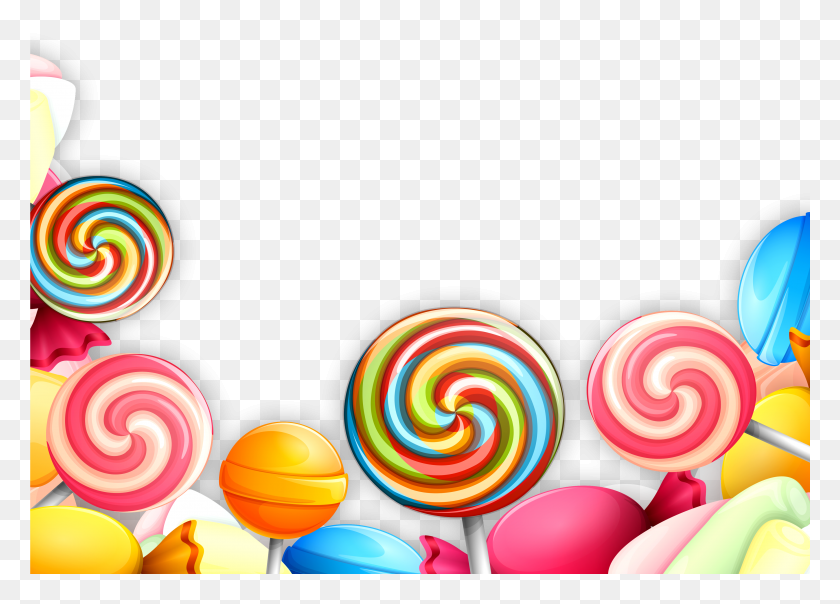 3544x2475 Cartoon Colored Lollipop Decoration Vector About Hand Clipart Candy Loliepop, Food, Sweets, Confectionery HD PNG Download