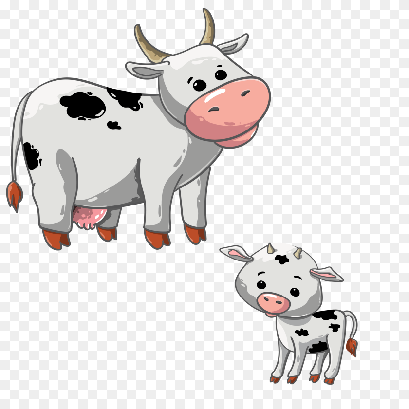 3000x3000 Cartoon Cow And Calf Vectors For Animal, Mammal, Pig, Livestock Transparent PNG