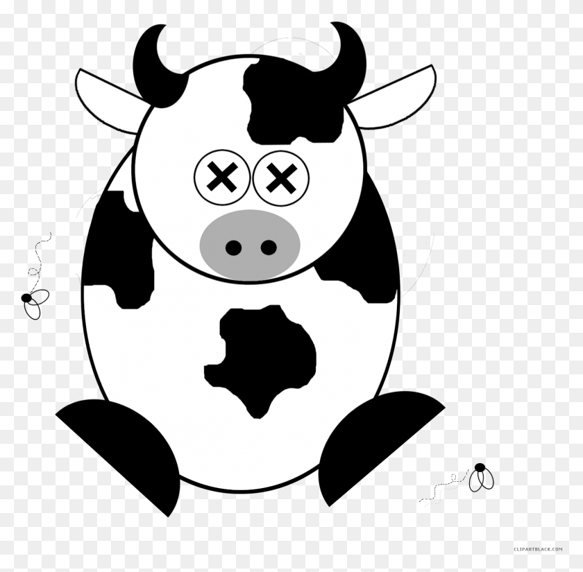 1386x1361 Cartoon Cow Animal Free Black White Clipart Images Dead Cow Cartoon, Stencil, Cattle, Mammal HD PNG Download