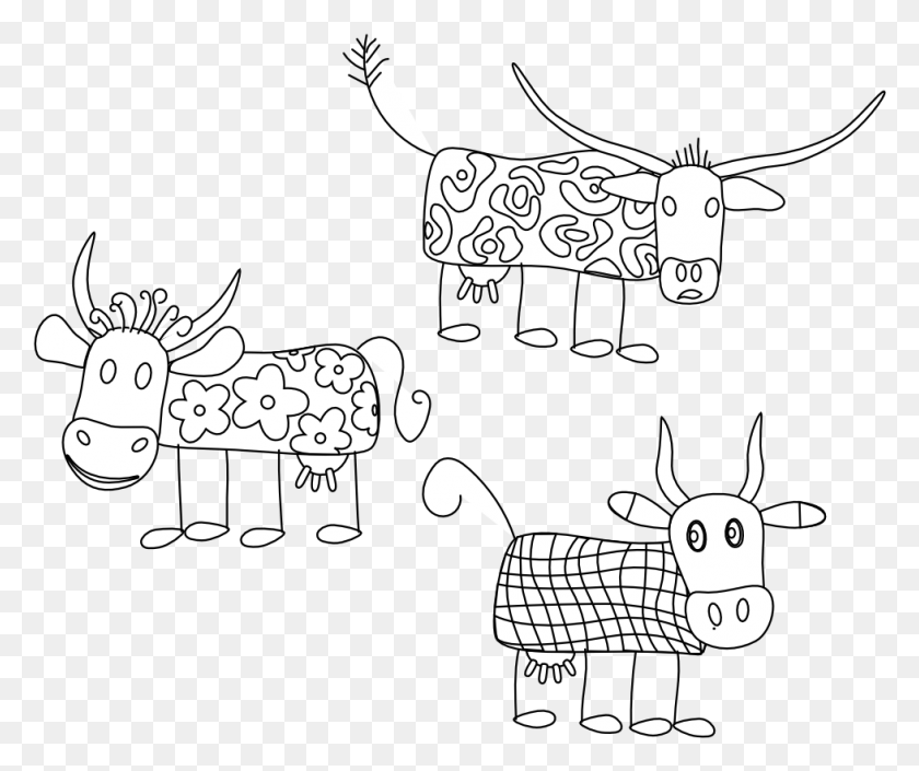978x809 Cartoon Cows Black White Line Coloring Book Colouring Cartoon, Antelope, Wildlife, Mammal HD PNG Download