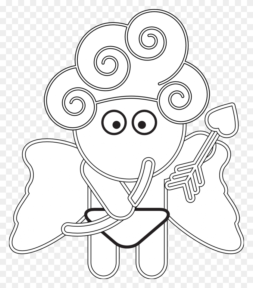 999x1150 Cartoon Cupid Black White Line Art Coloring Book Colouring Cartoon HD PNG Download