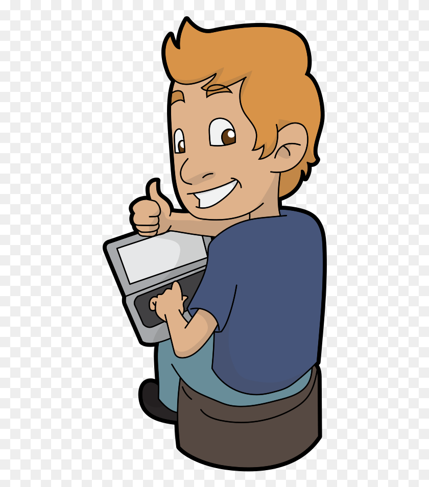 441x894 Cartoon Guy Contented With His Laptop Cartoon, Person, Human, Thumbs Up HD PNG Download