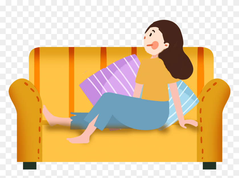 1873x1364 Cartoon Hand Drawn Illustration Couch And Psd Sitting, Outdoors, Nature HD PNG Download