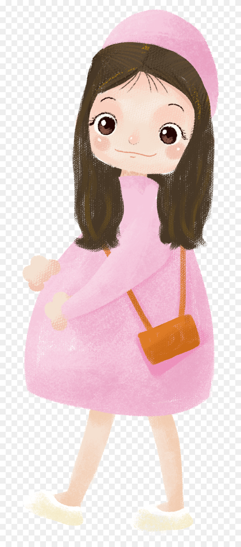 689x1840 Cartoon Hand Drawn Illustration Pregnant Woman Doll, Toy, Person, Human HD PNG Download