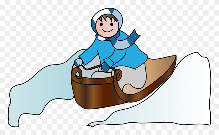 960x568 Cartoon Kid Sledge Snow Winter Winter Fun Sledge Clipart, Furniture, Sled, Clothing HD PNG Download
