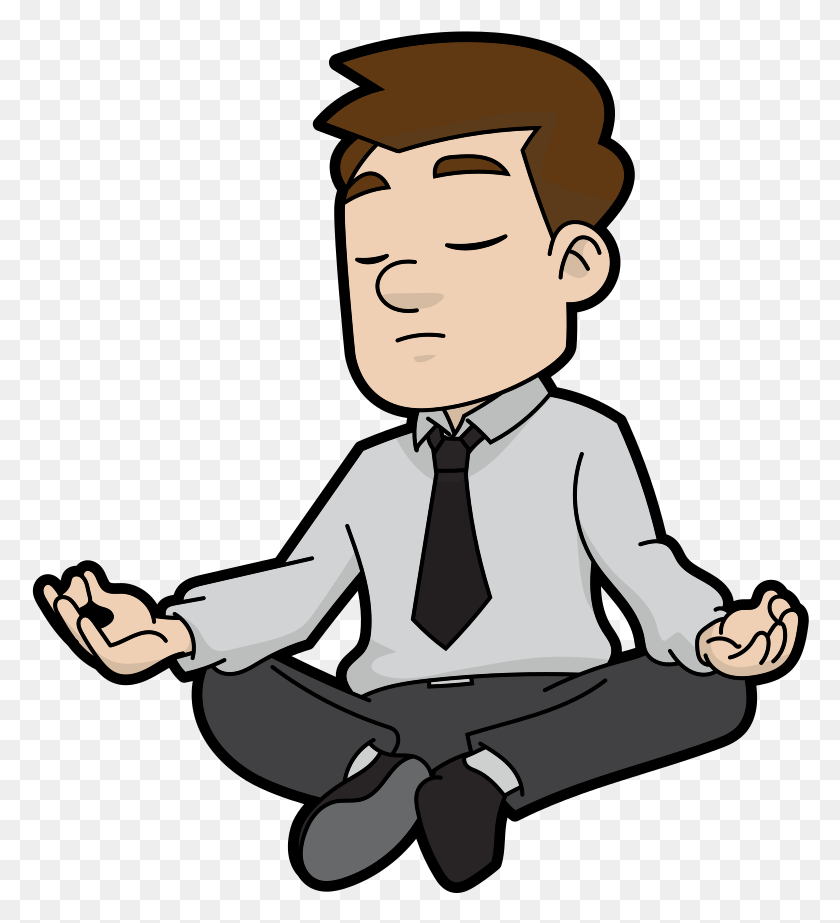 778x863 Cartoon Meditating Man Cartoon Person Sitting, Human, Tie, Accessories HD PNG Download