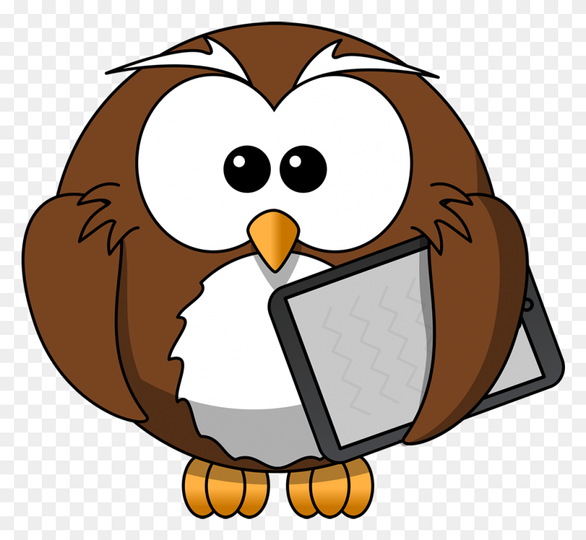 989x906 Cartoon Owl With Tablet Transparent Background Owl Clipart, Bird, Animal, Poultry HD PNG Download