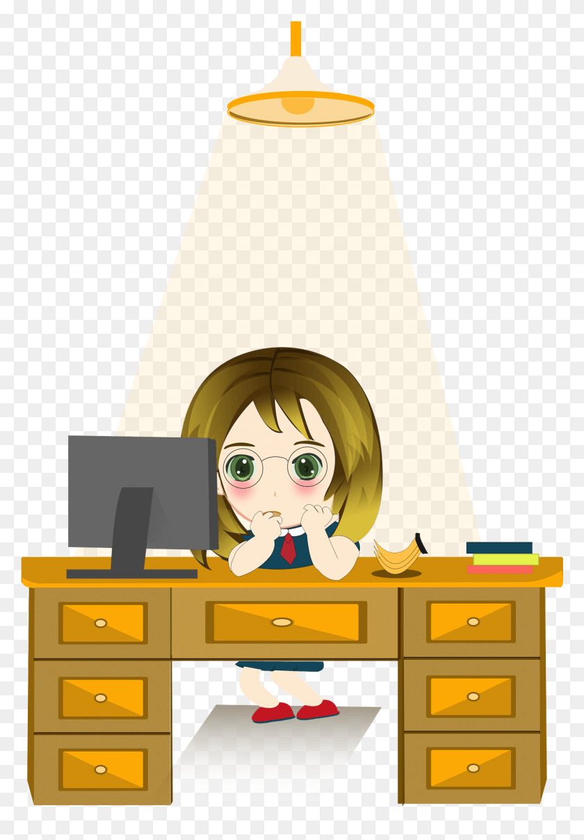1250x1840 Cartoon Q Version Cute Female Love And Psd Psd, Furniture, Table, Desk HD PNG Download