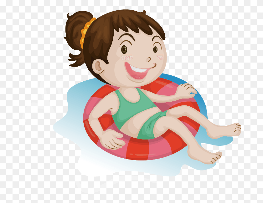 701x589 Cartoon Swimming Illustration Cartoon Little Girl Swimming, Toy, Life Buoy, Room Descargar Hd Png