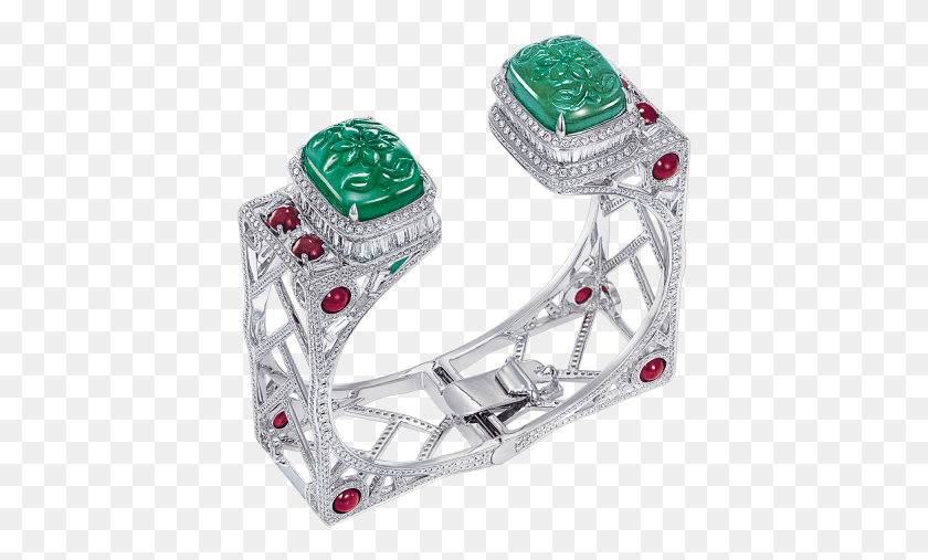 412x447 Carved Emerald Ruby And Diamond Bangle Diamond, Jewelry, Accessories, Accessory HD PNG Download