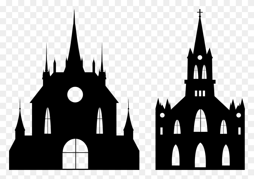 2694x1840 Castle Euclidean Vector Illustration Black Gothic Castle Silhouette, Architecture, Building, Spire HD PNG Download