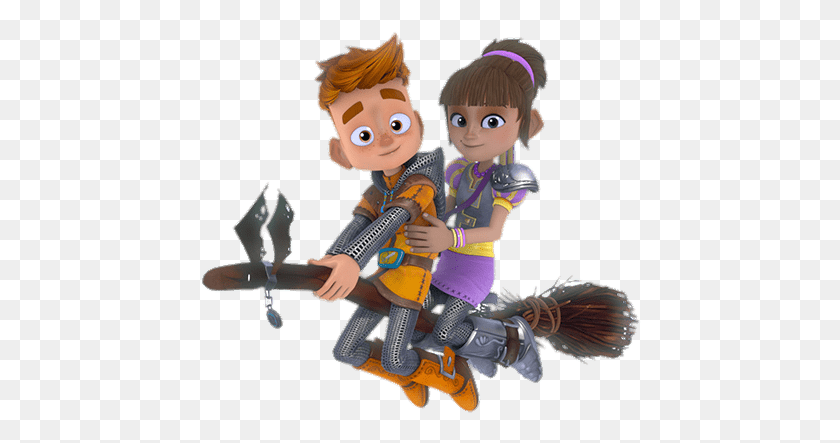 442x383 Cat And Jimmy On Flying Broom My Knight And Me Cat And Jimmy, Person, Human, Toy HD PNG Download