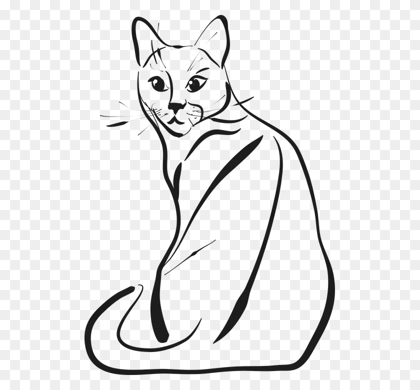501x720 Cat Animal Drawing Graphic Pet Cute Cat Cat Sitting Coloring Page, Mammal, Black Cat, Egyptian Cat HD PNG Download