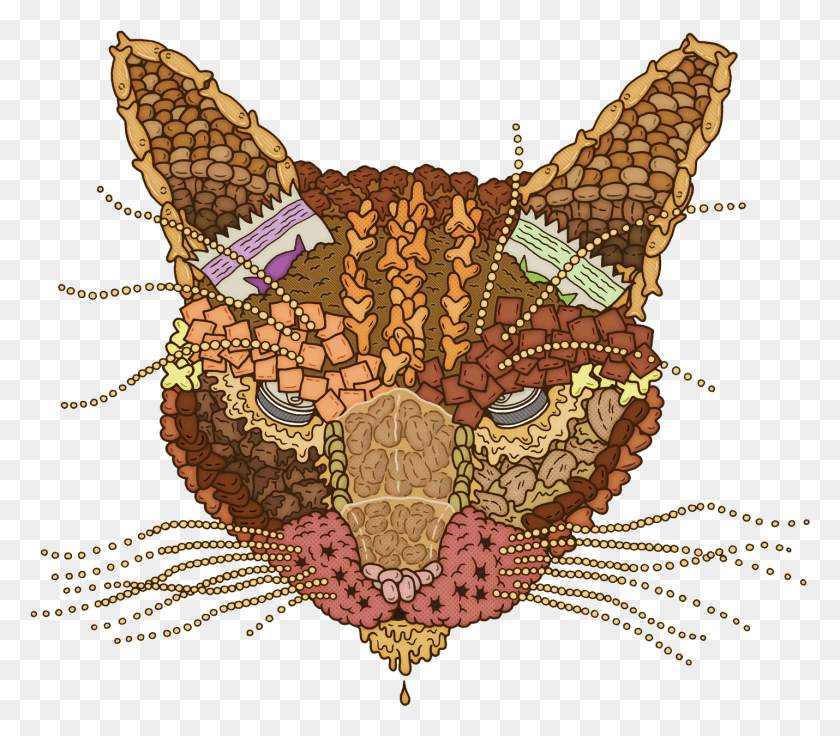 1430x1241 Cat Food Face Illustration, Mosaic, Tile Descargar Hd Png
