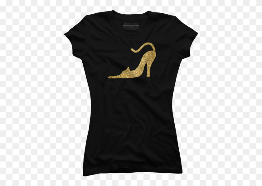 434x539 Cat In Form Of Gold Glitter High Heals Shoes Panda Baby Girl, Clothing, Apparel, T-shirt HD PNG Download