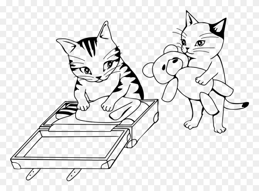 931x668 Cat In Suitcase Free Coloring Travel, Gray, World Of Warcraft HD PNG Download