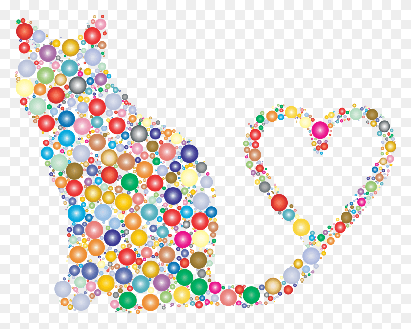 2301x1808 Cat Silhouette Tail Circles Prismatic Big Image Heart, Accessories, Accessory, Bead HD PNG Download
