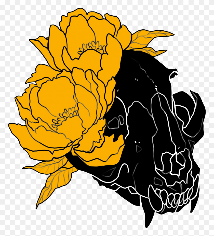 1821x2016 Cat Skull Amp Peony Illustration, Plant, Flower, Blossom Descargar Hd Png