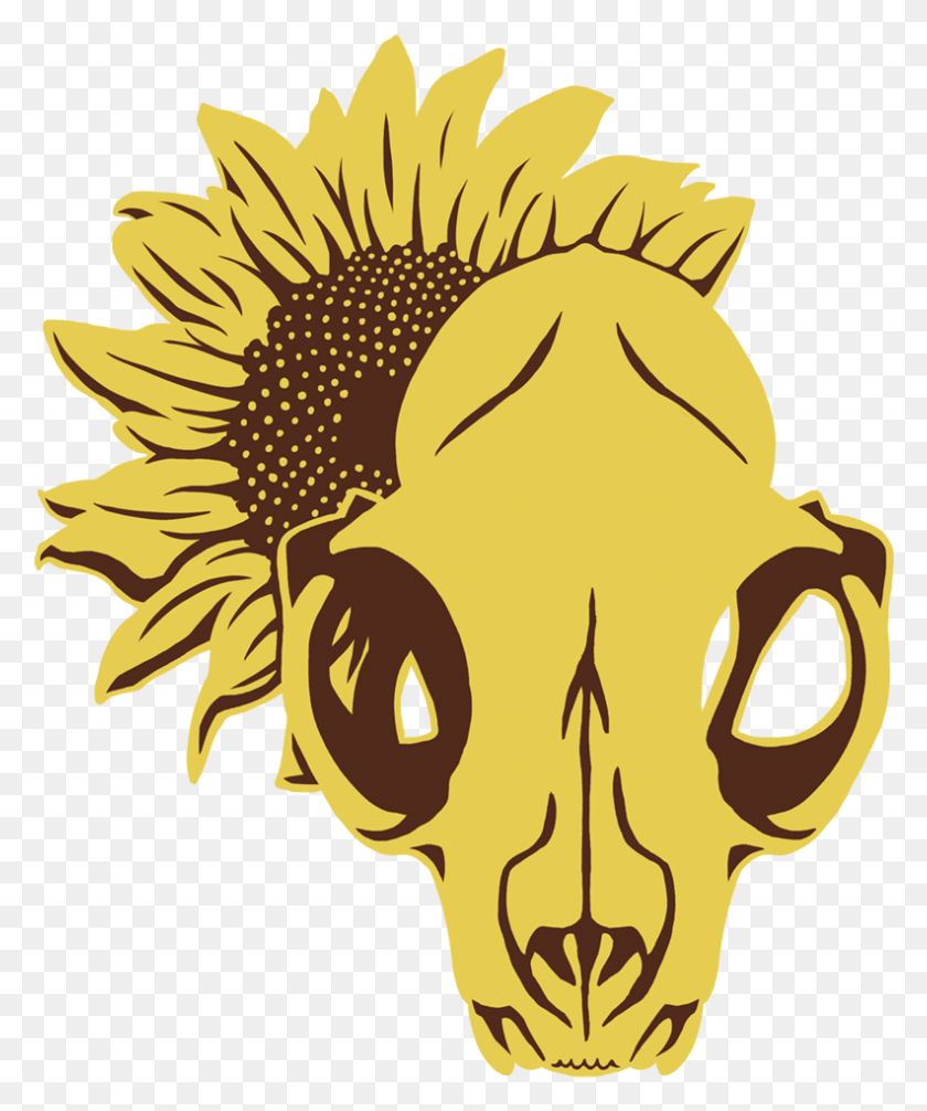 792x961 Cat Skull Pin Sunflower, Plant, Flower, Blossom Descargar Hd Png