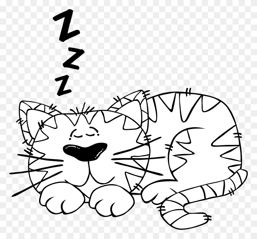 780x720 Cat Sleeping Asleep Cute Cartoon Z39s Animal Nap Clipart Black And White, Reptile, Sea Life, Bird HD PNG Download