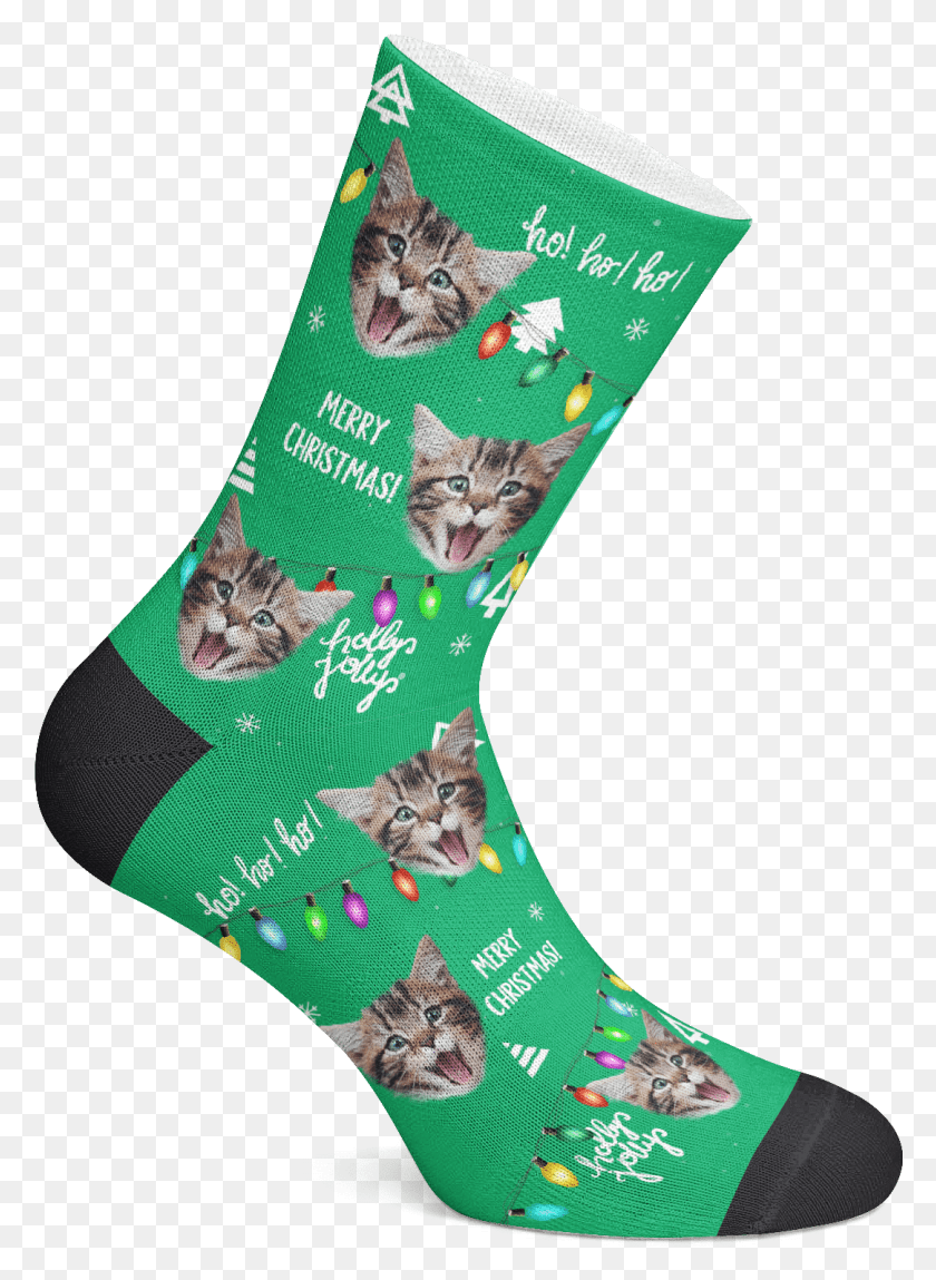 1082x1512 Cat Socks Christmas Lights Green Sock, Stocking, Christmas Stocking, Gift HD PNG Download