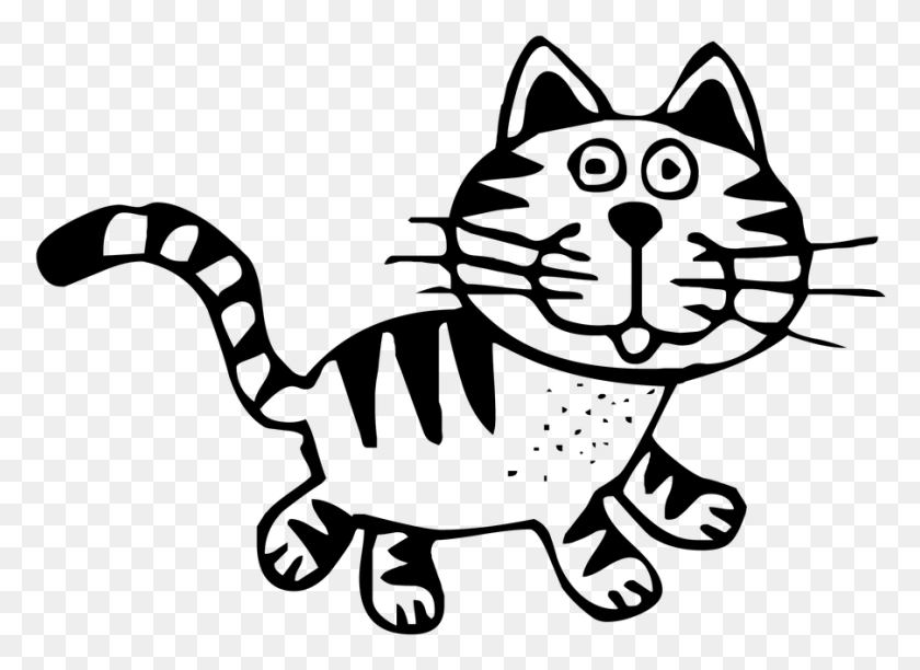 902x639 Cat Tabby Feline Animal Drawing Content Striped Cat Clipart Black And White, Gray, World Of Warcraft HD PNG Download