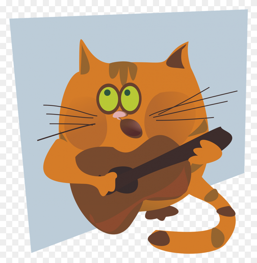 1252x1280 Кошка Вектор Рисунок Животное Гитара Изображение Испанские Имена Кошек, Плакат, Реклама, Млекопитающее Png Скачать