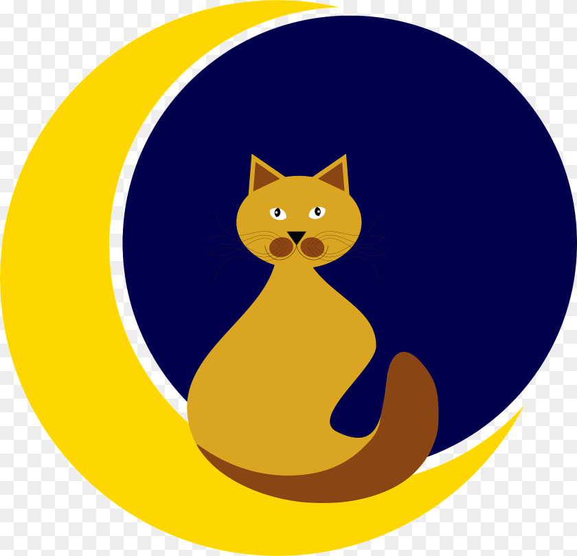 Cat With Moon Animal, Mammal, Pet Clipart PNG