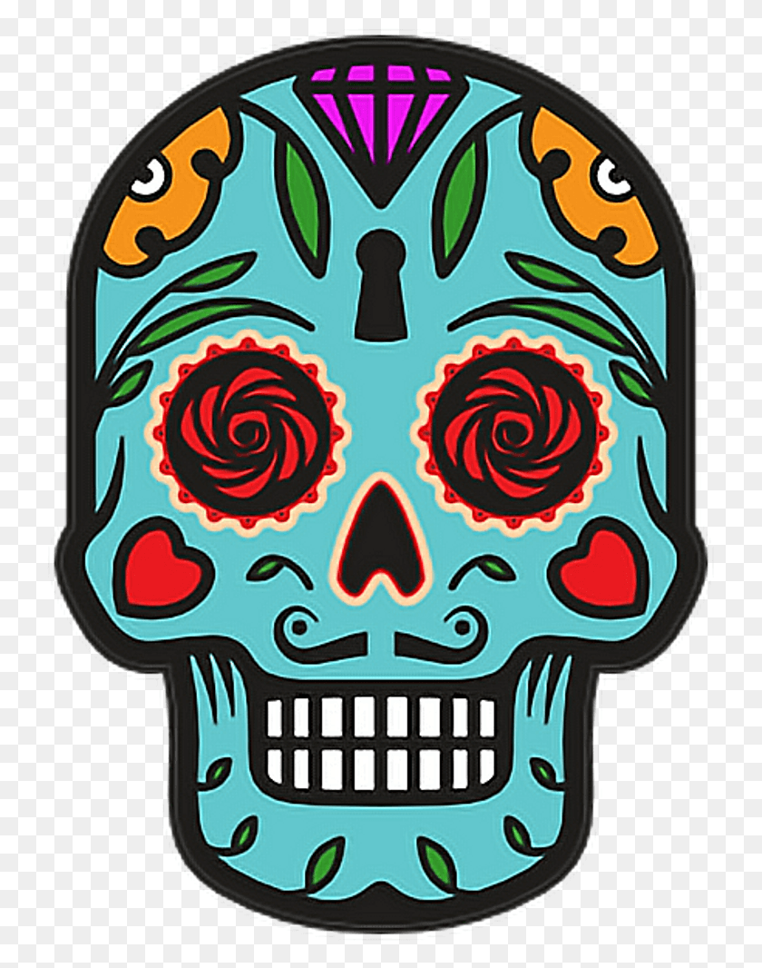737x1006 Descargar Png Catrina Skull Halloween Diademuertos Flores Azules Happy Dia De Los Muertos, Graphics, Diseño Floral Hd Png