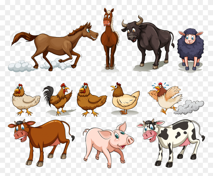 1964x1592 Крупный Рогатый Скот Курица Овца Свинья Лошадь Ферма Животные Животное На Ферме, Млекопитающее Png Скачать