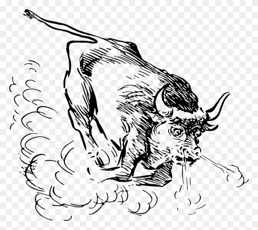 849x750 Cattle Whiskers T Shirt Ox Bull Running Drawing, Gray, World Of Warcraft HD PNG Download